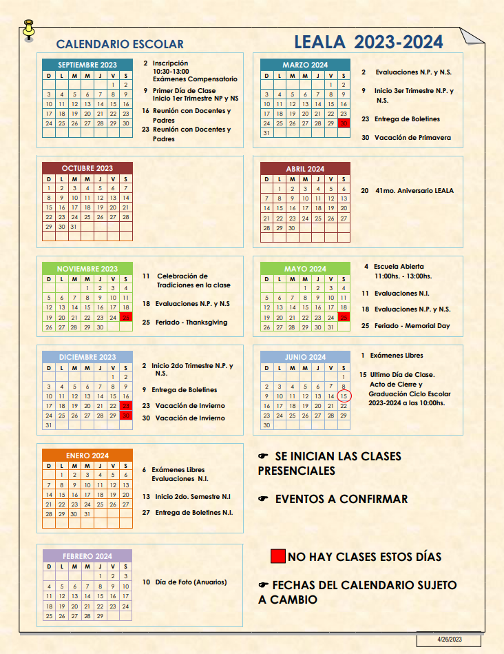 2023-2024 Calendario Escolar