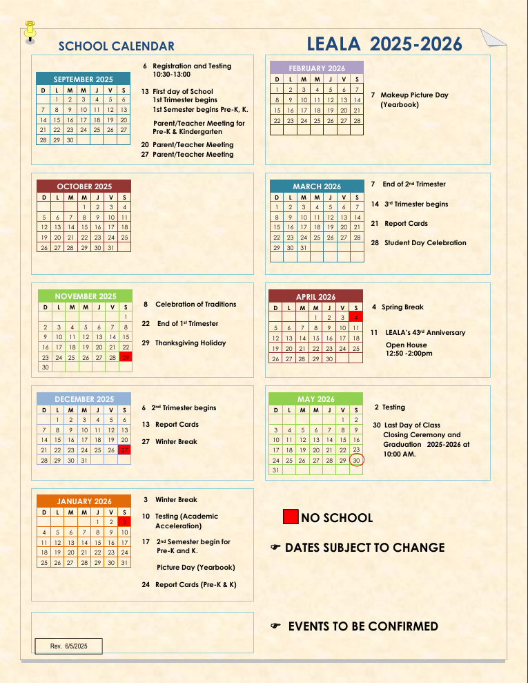2024-2025 School Calendar